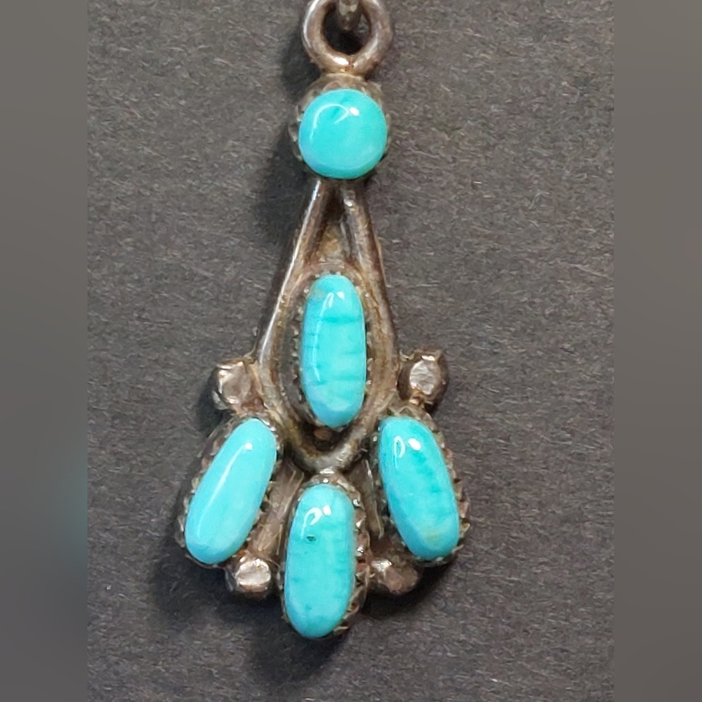 Turquoise Sterling Silver Dangle Earrings - Picture 4 of 11